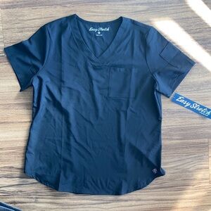 New Easy Stretch Black V-Neck Scrub Top with Pocket